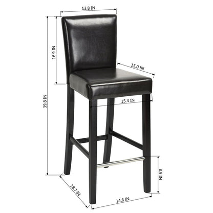 Set of Two 28" Brown And Black Faux Leather And Faux Leather And Steel Bar Height Bar Chairs