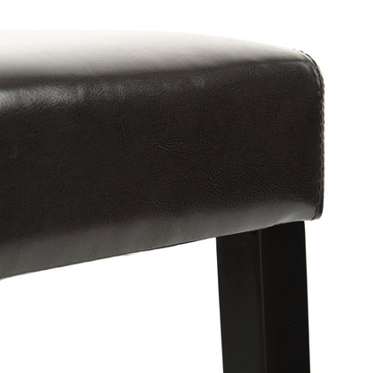 Set of Two 28" Brown And Black Faux Leather And Faux Leather And Steel Bar Height Bar Chairs