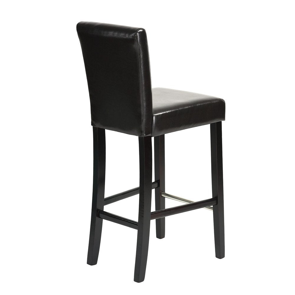 Set of Two 28" Brown And Black Faux Leather And Faux Leather And Steel Bar Height Bar Chairs