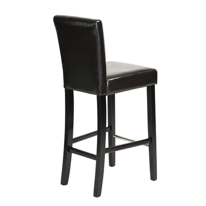 Set of Two 28" Brown And Black Faux Leather And Faux Leather And Steel Bar Height Bar Chairs