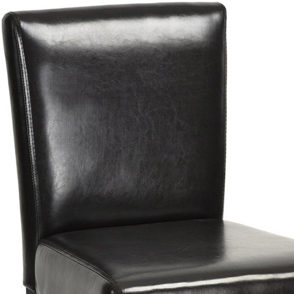 Set of Two 28" Brown And Black Faux Leather And Faux Leather And Steel Bar Height Bar Chairs