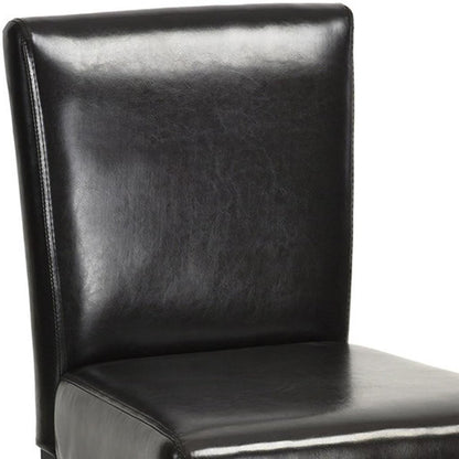 Set of Two 28" Brown And Black Faux Leather And Faux Leather And Steel Bar Height Bar Chairs