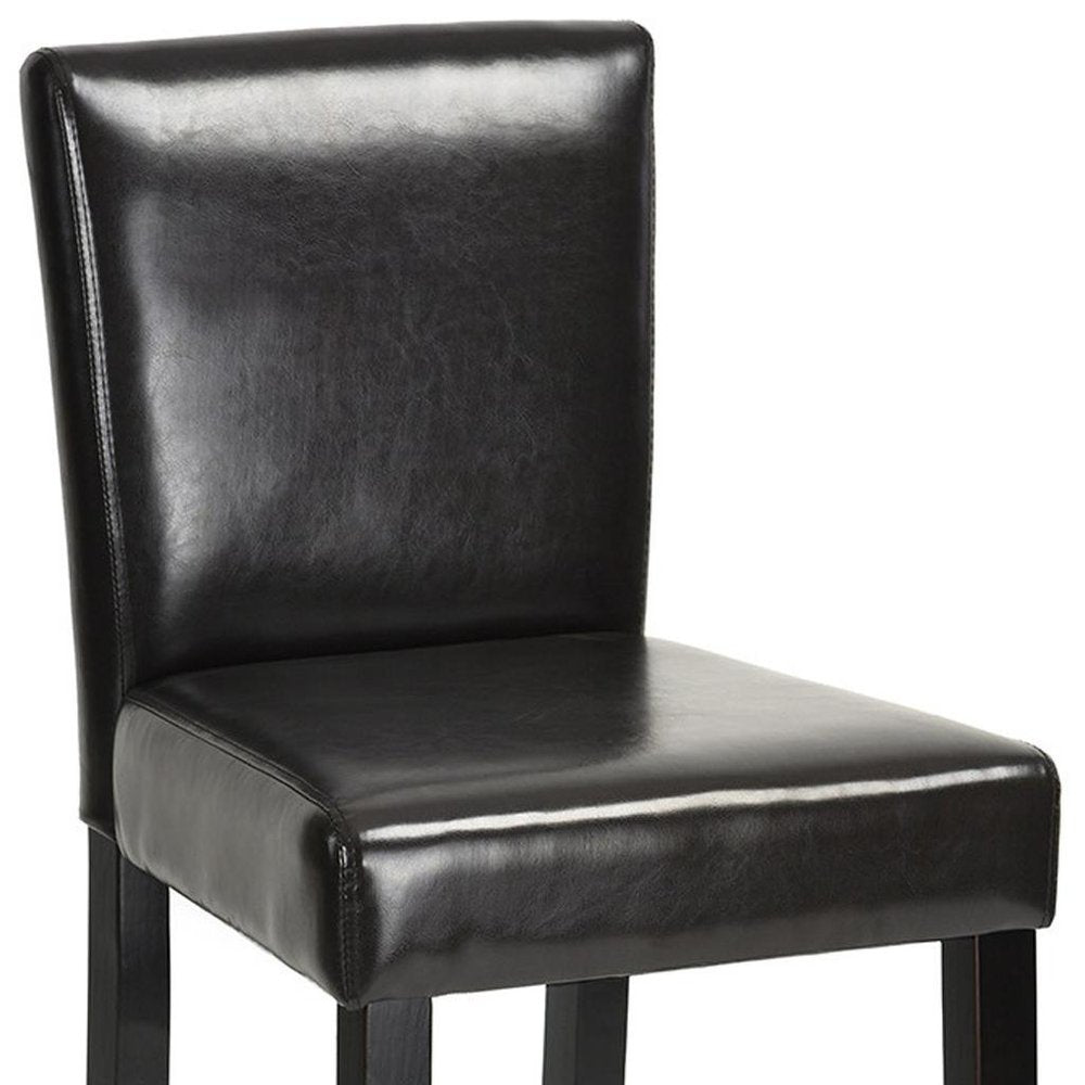 Set of Two 28" Brown And Black Faux Leather And Faux Leather And Steel Bar Height Bar Chairs