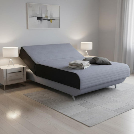 Light Gray Full Adjustable Upholstered Polyester No Bed Frame with Mattress