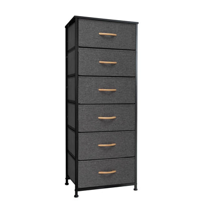 18" Black And Gray Fabric and Steel Six Drawer Dresser