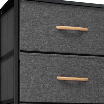 18" Black And Gray Fabric and Steel Six Drawer Dresser