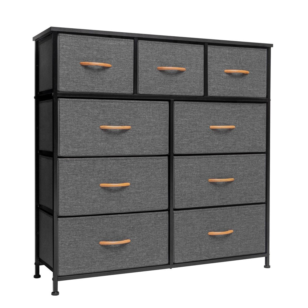39" Brown Steel and Fabric Nine Drawer Triple Dresser