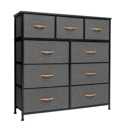 39" Brown Steel and Fabric Nine Drawer Triple Dresser