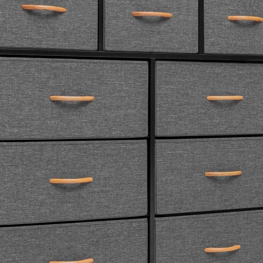 39" Brown Steel and Fabric Nine Drawer Triple Dresser