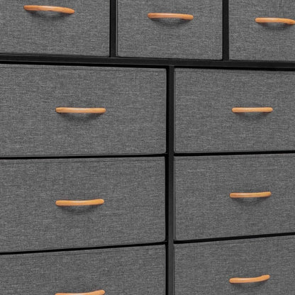 39" Brown Steel and Fabric Nine Drawer Triple Dresser