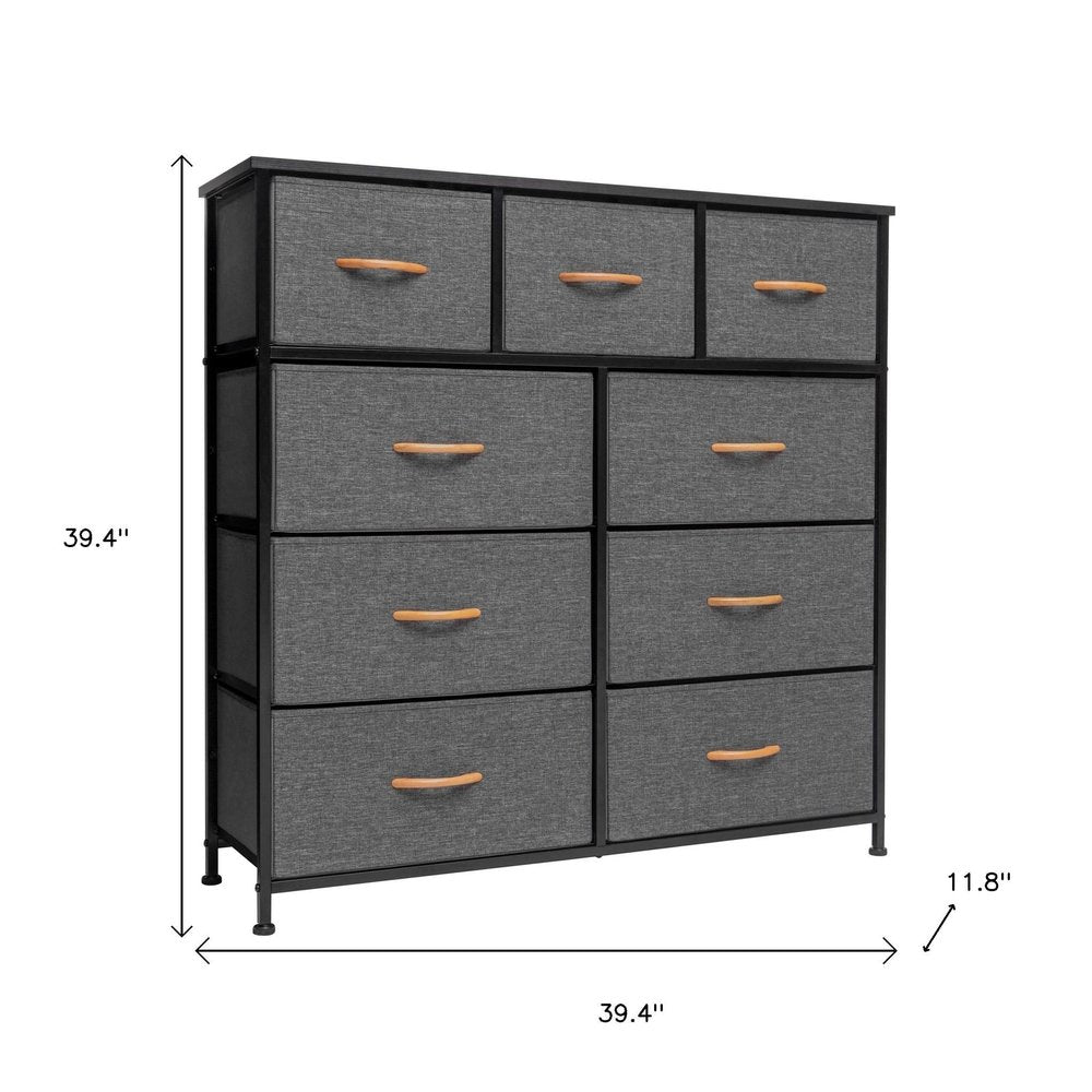 39" Brown Steel and Fabric Nine Drawer Triple Dresser