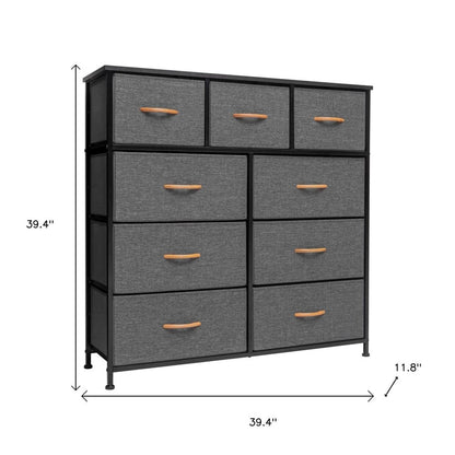 39" Brown Steel and Fabric Nine Drawer Triple Dresser