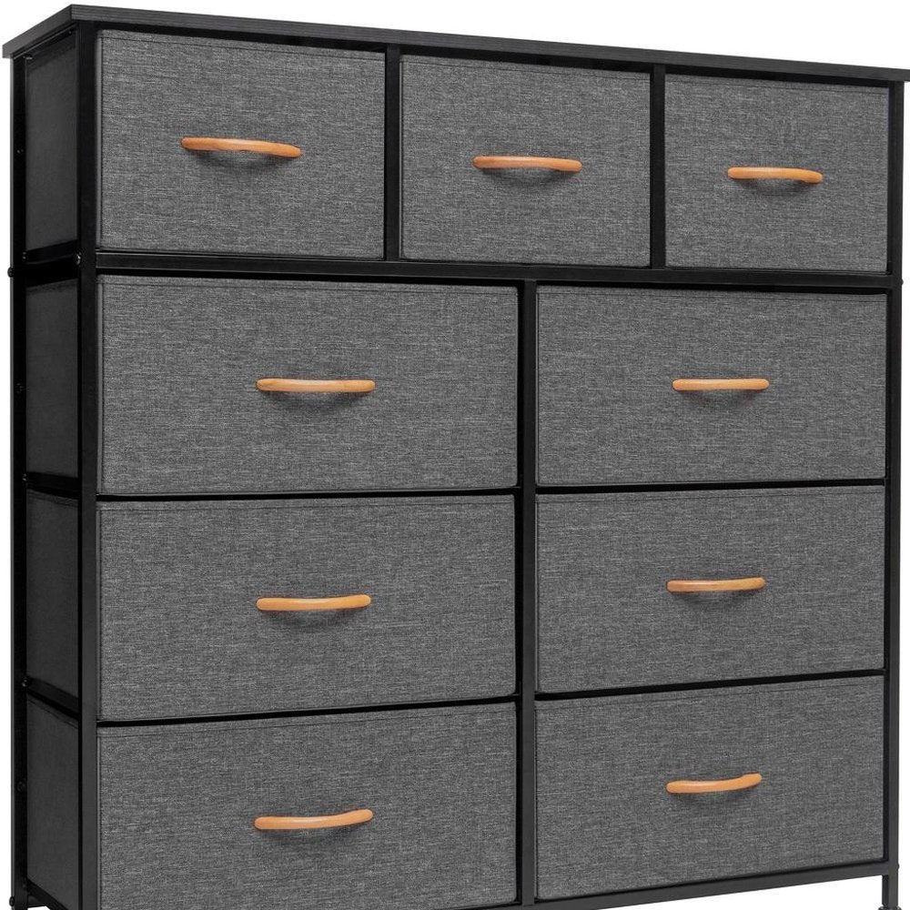 39" Brown Steel and Fabric Nine Drawer Triple Dresser
