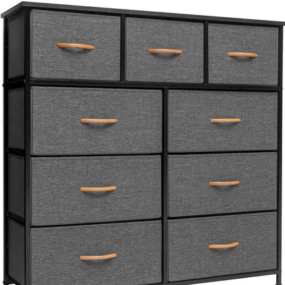 39" Brown Steel and Fabric Nine Drawer Triple Dresser
