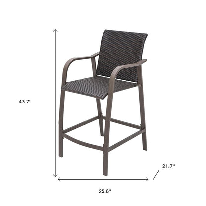 Set of Two 28" Brown Aluminum Outdoor Counter Height Bar Chairs