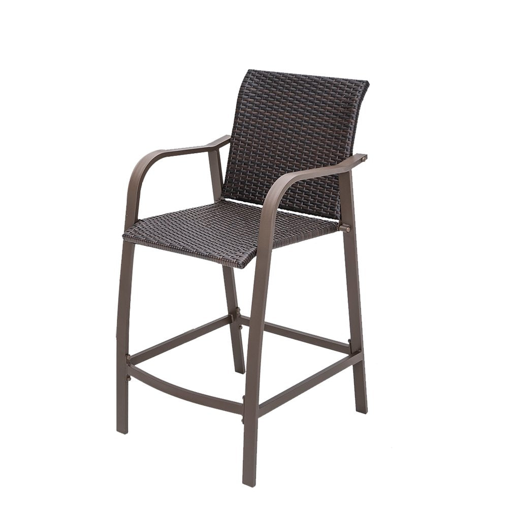 Set of Two 28" Brown Aluminum Outdoor Counter Height Bar Chairs