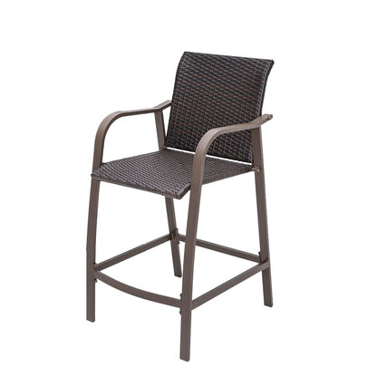 Set of Two 28" Brown Aluminum Outdoor Counter Height Bar Chairs