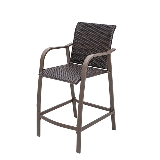 Set of Two 28" Brown Aluminum Outdoor Counter Height Bar Chairs