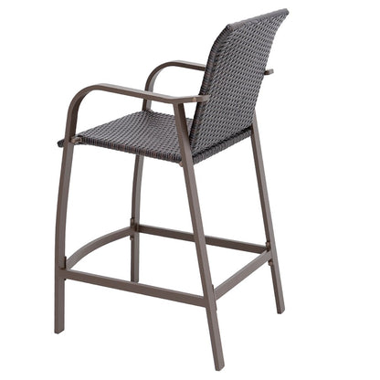 Set of Two 28" Brown Aluminum Outdoor Counter Height Bar Chairs