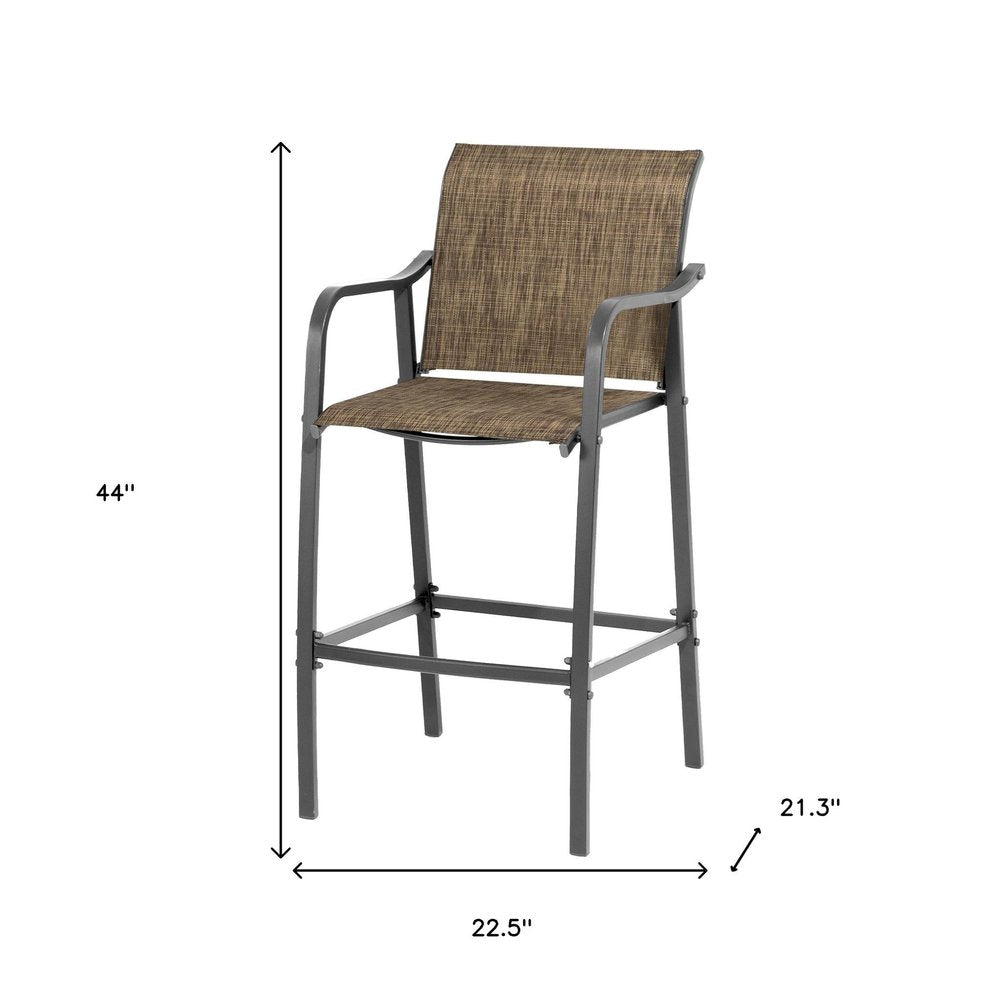 Set of Two 28" Gray and Brown Steel Outdoor Bar Height Chairs