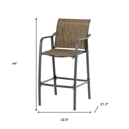 Set of Two 28" Gray and Brown Steel Outdoor Bar Height Chairs