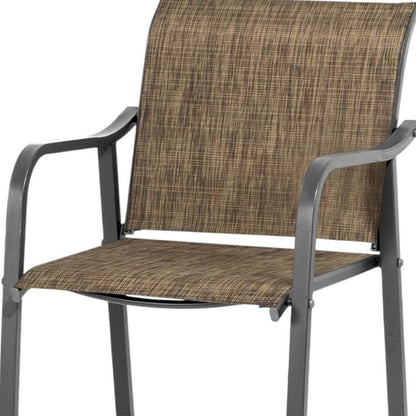 Set of Two 28" Gray and Brown Steel Outdoor Bar Height Chairs
