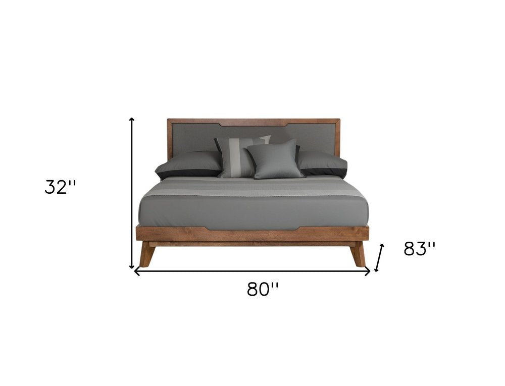 Gray and Brown Wood And Linen King Bed Frame