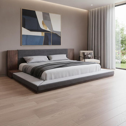 Brown and Gray Wood Upholstered King Bed Frame