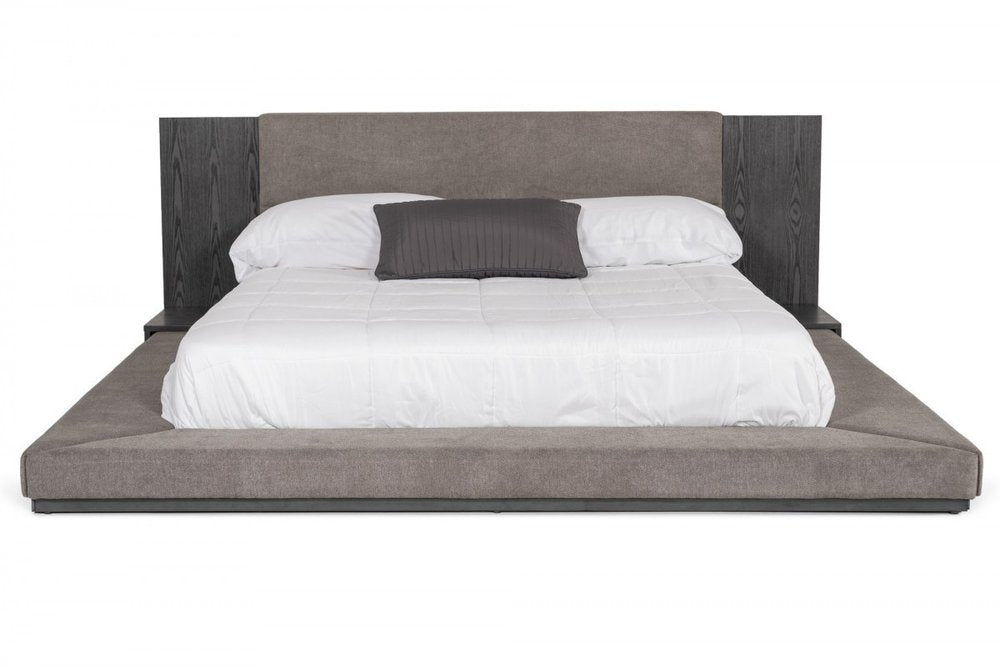 Gray Upholstered California King Bed Frame