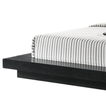 Black and Gray Wood And Faux Leather Queen Bed Frame With Attached Nightstands