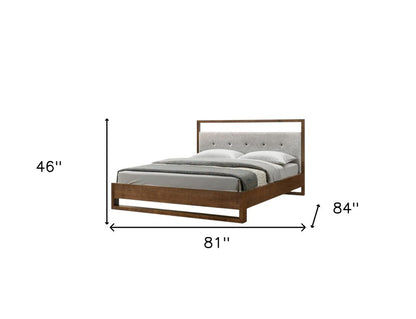 Brown and Gray Wood Tufted Upholstered King Bed Frame