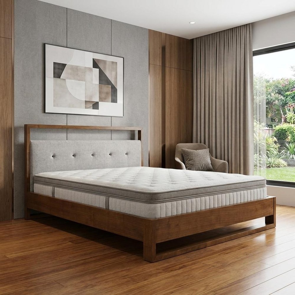 Brown and Gray Wood Tufted Upholstered King Bed Frame