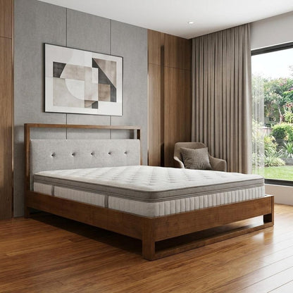 Brown and Gray Wood Tufted Upholstered King Bed Frame