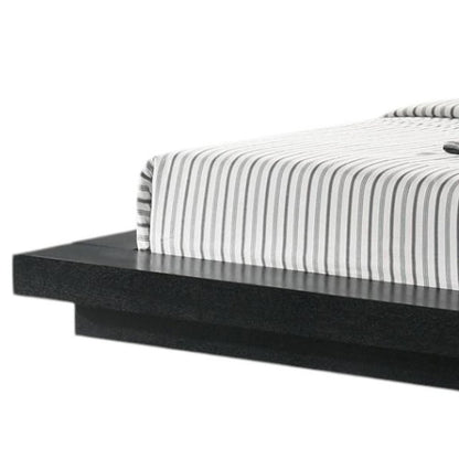 Black and Gray Wood And Faux Leather King Bed Frame With Attached Nightstands