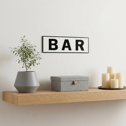 8" X 25" White and Black Handcrafted Bar Metal Wall Decor