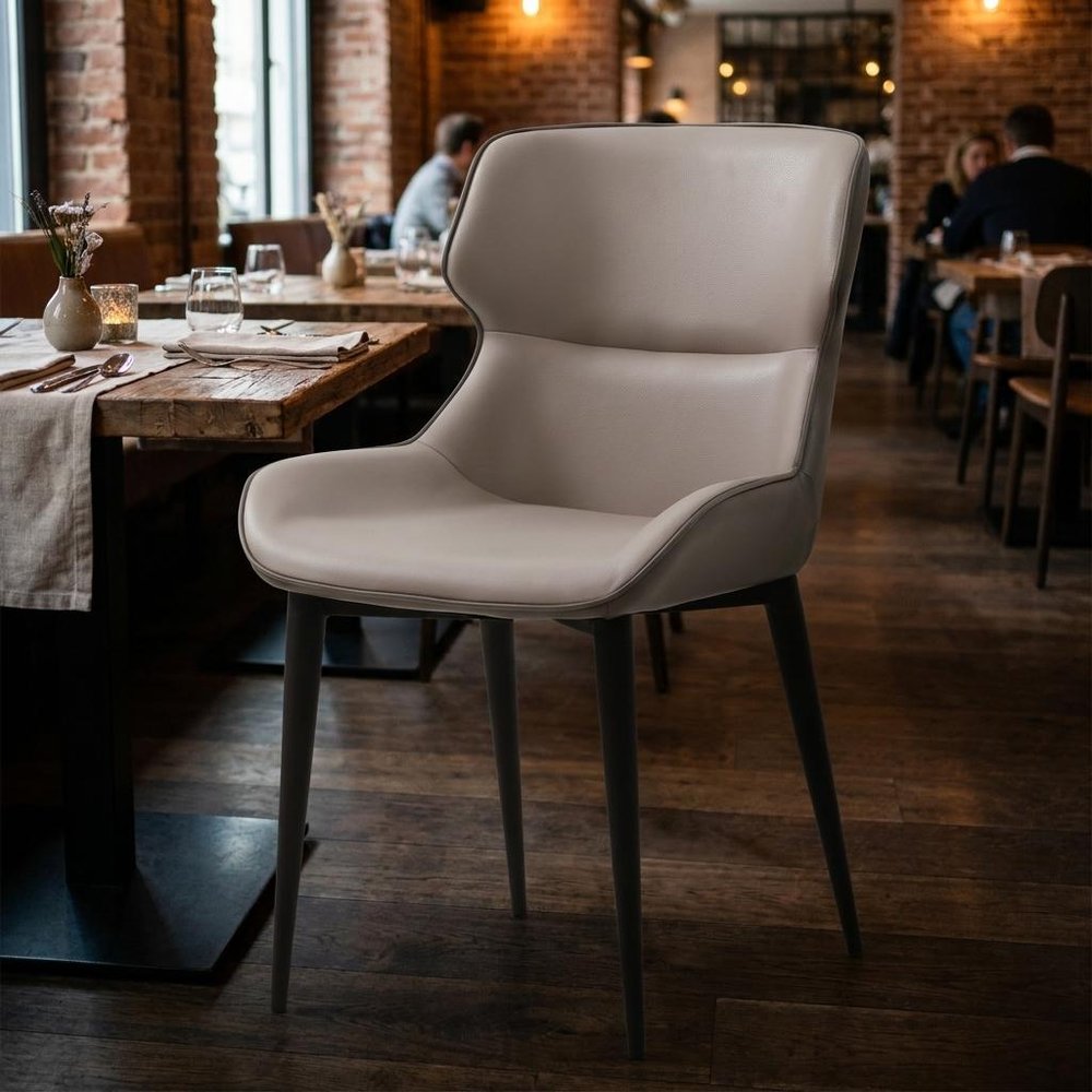 Gray and Black Upholstered Faux Leather Dining Side Chair