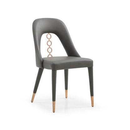 Set of Two Gray Upholstered Faux Leather Dining Side Chairs
