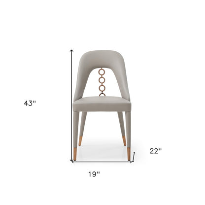 Set of Two Light Gray Faux Leather Dining Side Chairs With Rose Gold Accents