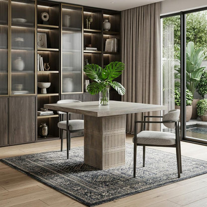 42" Natural Square Solid Wood Pedestal Base Dining Table