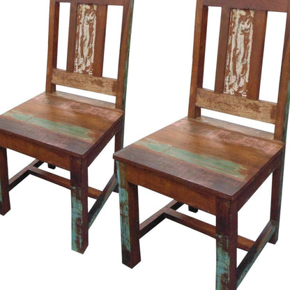 Set of Two Brown Slat Back Dining Side Chairs