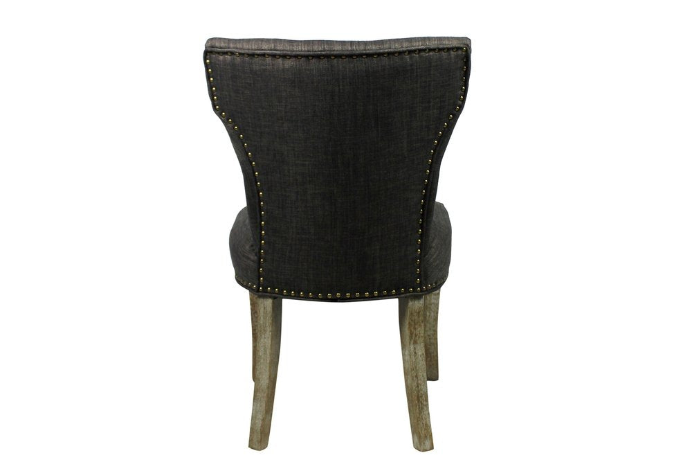 Set of Two Dark Gray And Brown Upholstered Fabric Dining Parsons Chairs