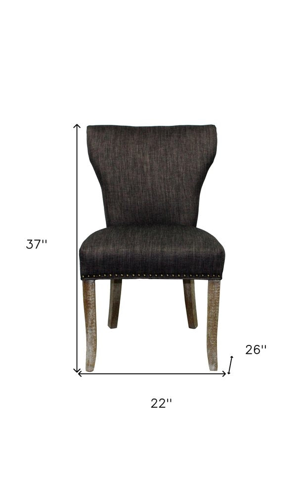 Set of Two Dark Gray And Brown Upholstered Fabric Dining Parsons Chairs