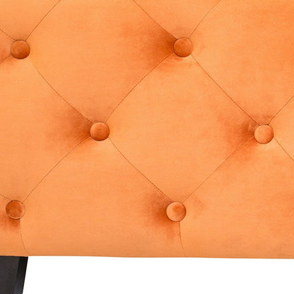 50" Orange and Dark Brown Velvet and Solid Wood Upholstered Bench