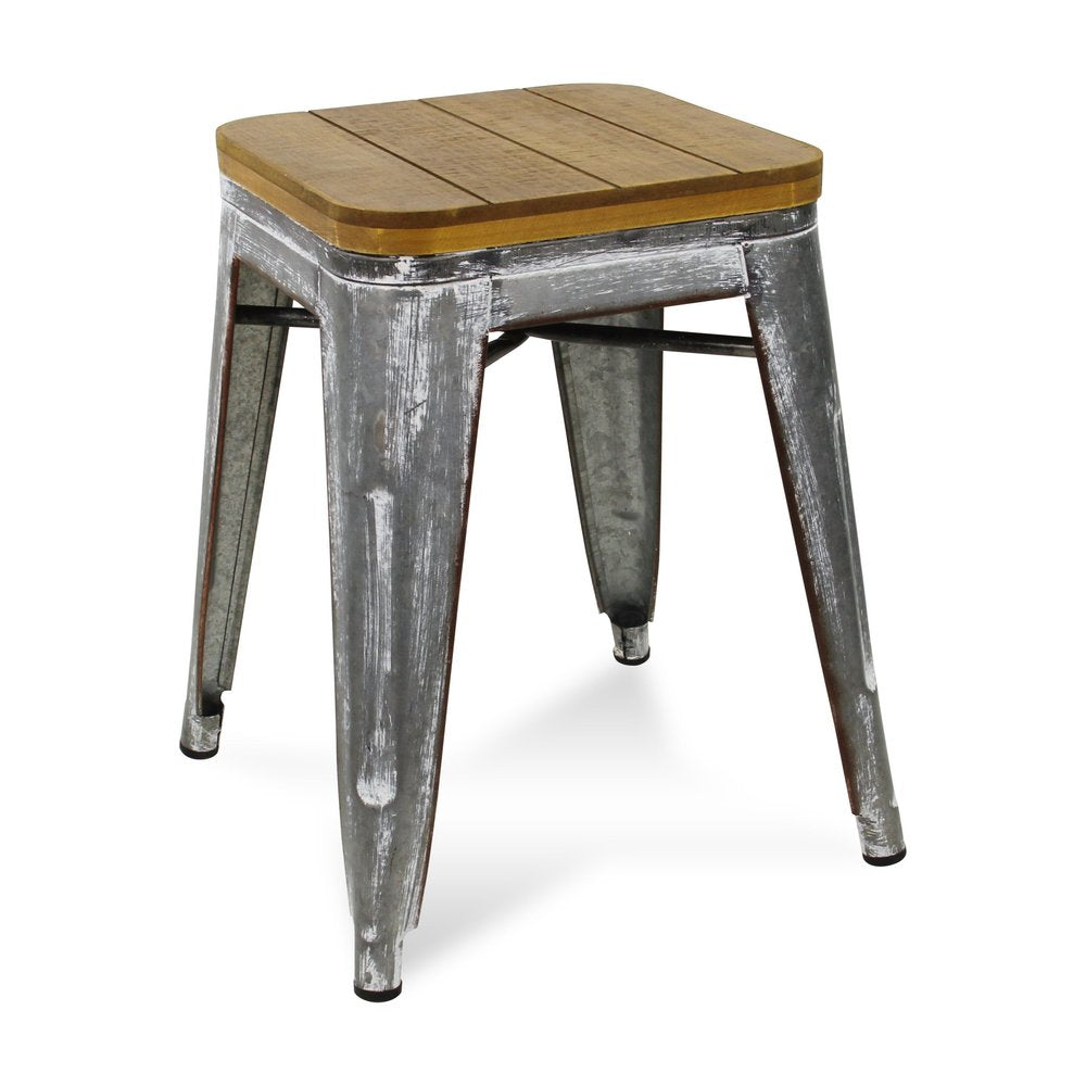 18" Brown And Gray Solid Wood And Steel Backless Bar Chair