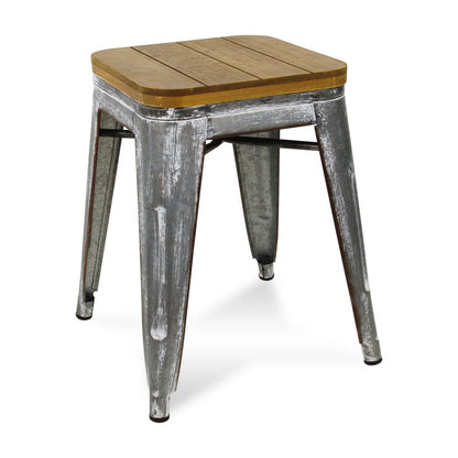 18" Brown And Gray Solid Wood And Steel Backless Bar Chair