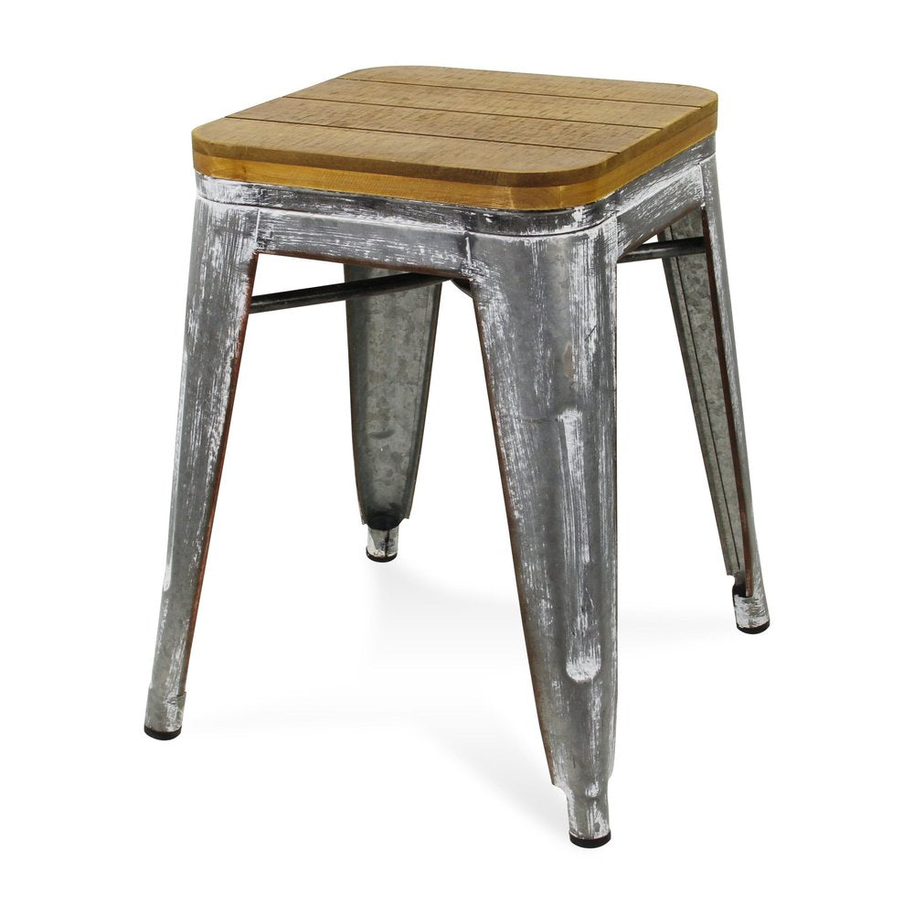 18" Brown And Gray Solid Wood And Steel Backless Bar Chair