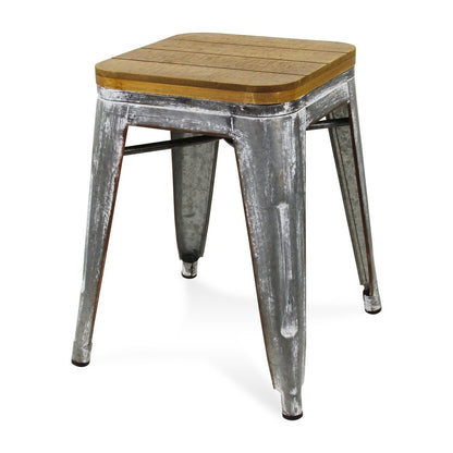 18" Brown And Gray Solid Wood And Steel Backless Bar Chair