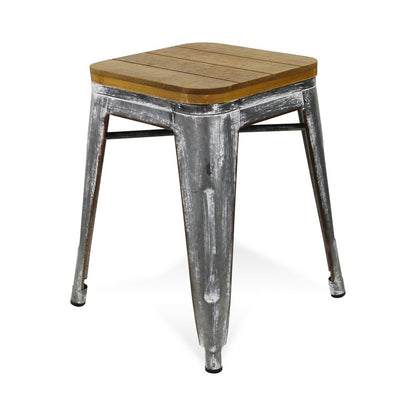 18" Brown And Gray Solid Wood And Steel Backless Bar Chair