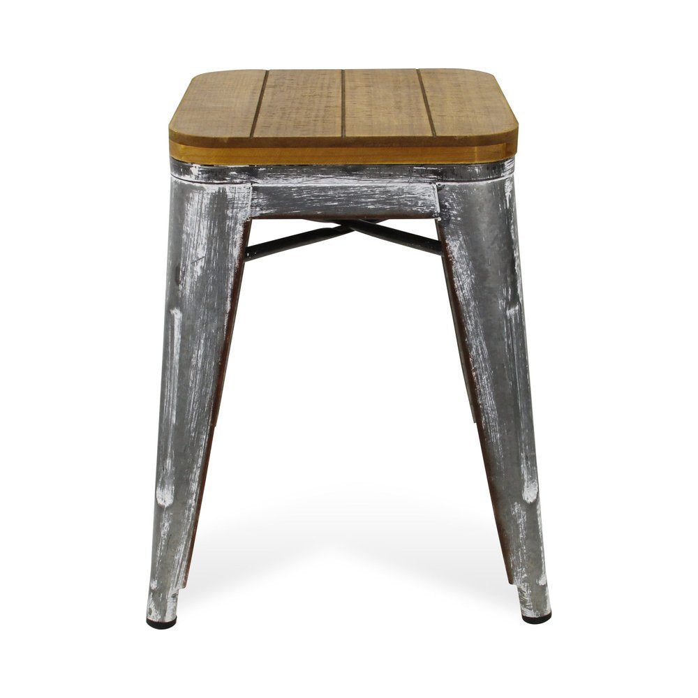 18" Brown And Gray Solid Wood And Steel Backless Bar Chair