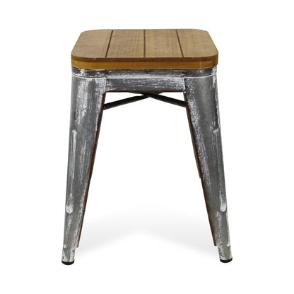 18" Brown And Gray Solid Wood And Steel Backless Bar Chair